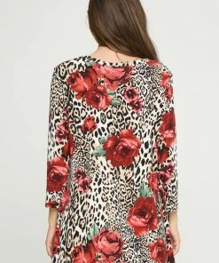 Jostar Online Jostar Women's Stretchy V-Neck Binding Top 3/4 Sleeve Print, 313BN-QRP1-W307 Tops