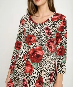 Jostar Online Jostar Women's Stretchy V-Neck Binding Top 3/4 Sleeve Print, 313BN-QRP1-W307 Tops