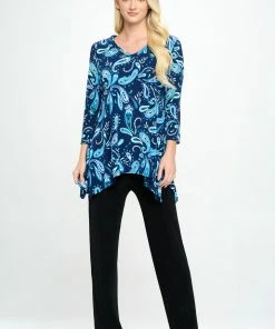 Jostar Tops Stretchy V-Neck Binding Top 3/4 Sleeve Print-313BN-QRP1-W323
