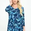 Jostar Tops Stretchy V-Neck Binding Top 3/4 Sleeve Print-313BN-QRP1-W323