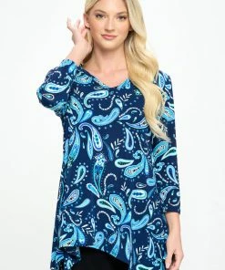Jostar Tops Stretchy V-Neck Binding Top 3/4 Sleeve Print-313BN-QRP1-W323