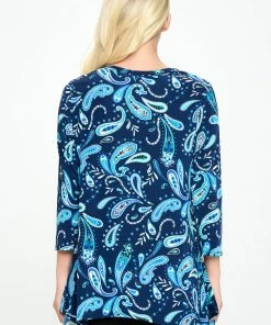 Jostar Tops Stretchy V-Neck Binding Top 3/4 Sleeve Print-313BN-QRP1-W323
