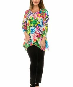 Quarter Sleeves Jostar Women's Stretchy V-Neck Binding Top 3/4 Sleeve Print-313BN-QRP1-D002