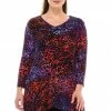 Jostar Women's Stretchy V-Neck Binding Top 3/4 Sleeve Print-313BN-QRP1-W001 Quarter Sleeves