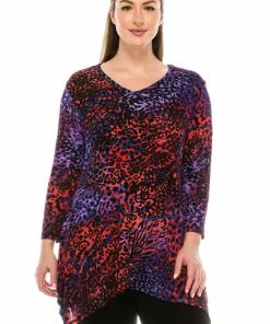 Jostar Women's Stretchy V-Neck Binding Top 3/4 Sleeve Print-313BN-QRP1-W001 Quarter Sleeves