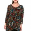 Jostar Women's Stretchy V-Neck Binding Top 3/4 Sleeve Print, 313BN-QP-W070 Quarter Sleeves