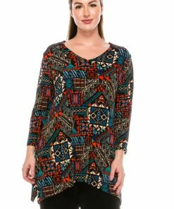 Jostar Women's Stretchy V-Neck Binding Top 3/4 Sleeve Print, 313BN-QP-W070 Quarter Sleeves