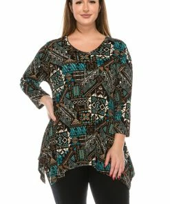 Jostar Women's Stretchy V-Neck Binding Top 3/4 Sleeve Print, 313BN-QP-W070 Quarter Sleeves