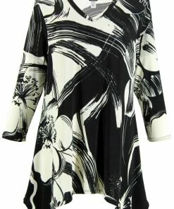 Quarter Sleeves Jostar Women's Stretchy V-Neck Binding Top 3/4 Sleeve Print-313BN-QRP1-W073