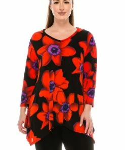 Quarter Sleeves Jostar Women's Stretchy V-Neck Binding Top 3/4 Sleeve Print, 313BN-QP-W075
