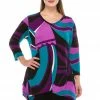 Quarter Sleeves Jostar Women's Stretchy V-Neck Binding Top 3/4 Sleeve Print, 313BN-QP-W077
