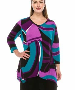 Quarter Sleeves Jostar Women's Stretchy V-Neck Binding Top 3/4 Sleeve Print, 313BN-QP-W077