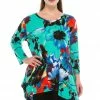 Jostar Women's Stretchy V-Neck Binding Top 3/4 Sleeve Print, 313BN-QP-W081