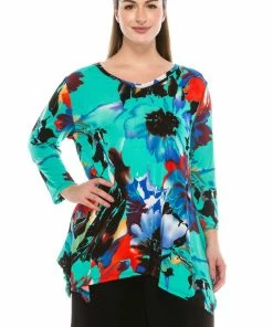 Jostar Women's Stretchy V-Neck Binding Top 3/4 Sleeve Print, 313BN-QP-W081