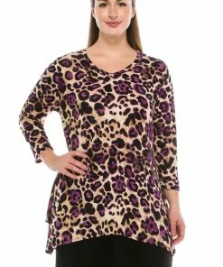 Quarter Sleeves Jostar Women's Stretchy V-Neck Binding Top 3/4 Sleeve Print-313BN-QRP1-W088