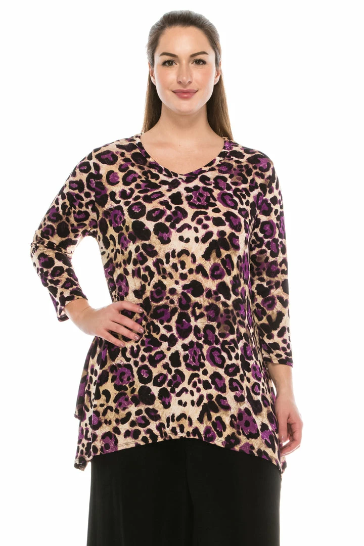 Quarter Sleeves Jostar Women's Stretchy V-Neck Binding Top 3/4 Sleeve Print-313BN-QRP1-W088