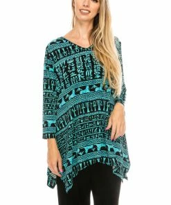 Jostar Women's Stretchy V-Neck Binding Top 3/4 Sleeve Print-313BN-QRP1-W164 Quarter Sleeves