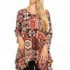 Quarter Sleeves Jostar Women's Stretchy V-Neck Binding Top 3/4 Sleeve Print, 313BN-QP-W166