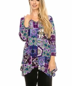 Quarter Sleeves Jostar Women's Stretchy V-Neck Binding Top 3/4 Sleeve Print, 313BN-QP-W166