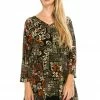 Jostar Women's Stretchy V-Neck Binding Top 3/4 Sleeve Print-313BN-QRP1-W167 Quarter Sleeves