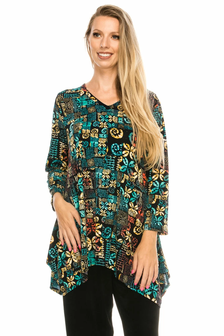 Jostar Women's Stretchy V-Neck Binding Top Quarter Sleeves Plus, 313BN-QXP-W167 Tops