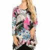 Quarter Sleeves Jostar Women's Stretchy V-Neck Binding Top 3/4 Sleeve Print-313BN-QRP1-W169