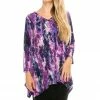 Quarter Sleeves Jostar Women's Stretchy V-Neck Binding Top 3/4 Sleeve Print-313BN-QRP1-W170