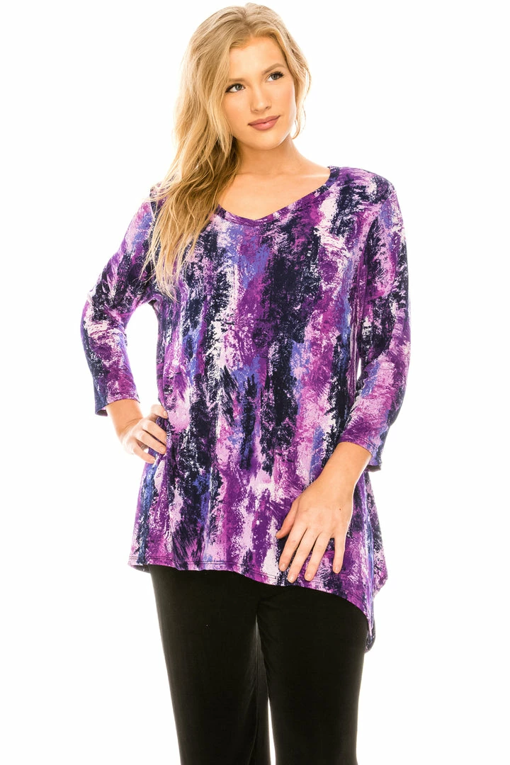 Jostar Women's Stretchy V-Neck Binding Top Quarter Sleeves Plus, 313BN-QXP-W170 Tops