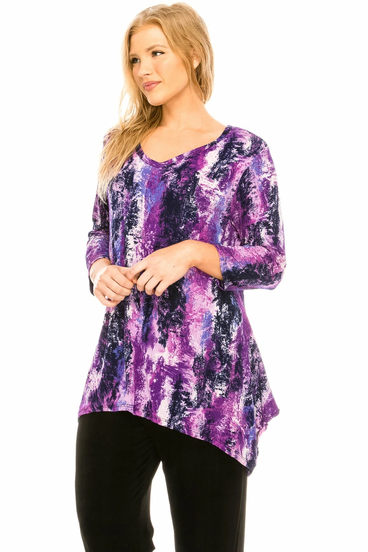 Jostar Women's Stretchy V-Neck Binding Top Quarter Sleeves Plus, 313BN-QXP-W170 Tops