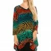 Jostar Women's Stretchy V-Neck Binding Top 3/4 Sleeve Print-313BN-QRP1-W171 Tops