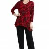 Jostar Women's Stretchy V-Neck Binding Top 3/4 Sleeve Print-313BN-QRP1-W173 Quarter Sleeves
