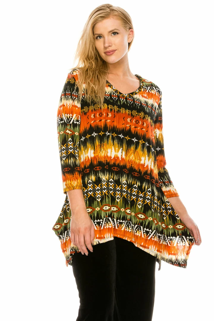 Quarter Sleeves Jostar Women's Stretchy V-Neck Binding Top 3/4 Sleeve Print-313BN-QRP1-W174