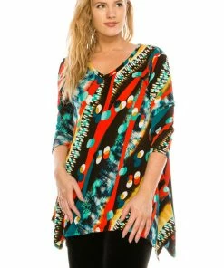 Jostar Women's Stretchy V-Neck Binding Top 3/4 Sleeve Print-313BN-QRP1-W175