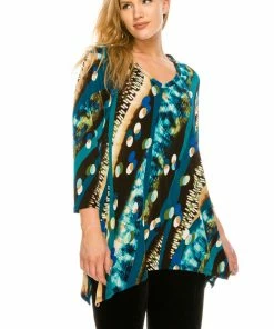 Jostar Women's Stretchy V-Neck Binding Top 3/4 Sleeve Print-313BN-QRP1-W175