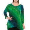 Jostar Women's Stretchy V-Neck Binding Top 3/4 Sleeve Print-313BN-QRP1-W182
