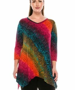 Jostar Women's Stretchy V-Neck Binding Top 3/4 Sleeve Print-313BN-QRP1-W182