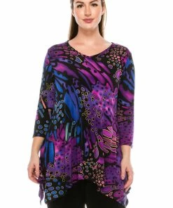 Tops Jostar Women's Stretchy V-Neck Binding Top 3/4 Sleeve Print-313BN-QRP1-W207