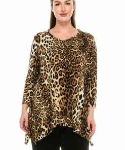 Jostar Women's Stretchy V-Neck Binding Top 3/4 Sleeve Print-313BN-QRP1-W757