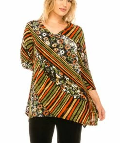 Tops Jostar Women's Stretchy V-Neck Binding Top Quarter Sleeves Plus, 313BN-QXP-W160