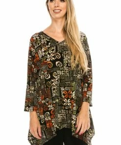 Jostar Women's Stretchy V-Neck Binding Top Quarter Sleeves Plus, 313BN-QXP-W166