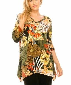 Tops Jostar Women's Stretchy V-Neck Binding Top Quarter Sleeves Plus, 313BN-QXP-W168