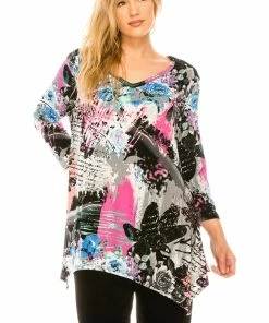 Jostar Women's Stretchy V-Neck Binding Top Quarter Sleeves Plus, 313BN-QXP-W169