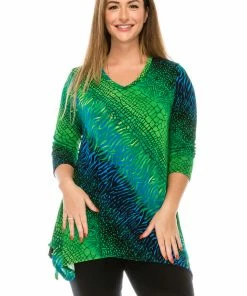 Tops Jostar Women's Stretchy V-Neck Binding Top Quarter Sleeves Plus, 313BN-QXP-W182