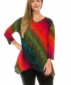 Tops Jostar Women's Stretchy V-Neck Binding Top Quarter Sleeves Plus, 313BN-QXP-W182