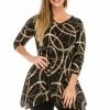 Jostar Glitter V-Neck Binding Top 3/4 Sleeve Print-313GL-QRP1-G008 Tops
