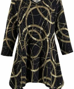 Jostar Glitter V-Neck Binding Top 3/4 Sleeve Print-313GL-QRP1-G008 Tops