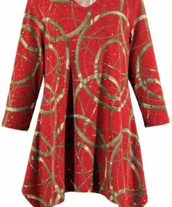 Jostar Glitter V-Neck Binding Top 3/4 Sleeve Print-313GL-QRP1-G008 Tops