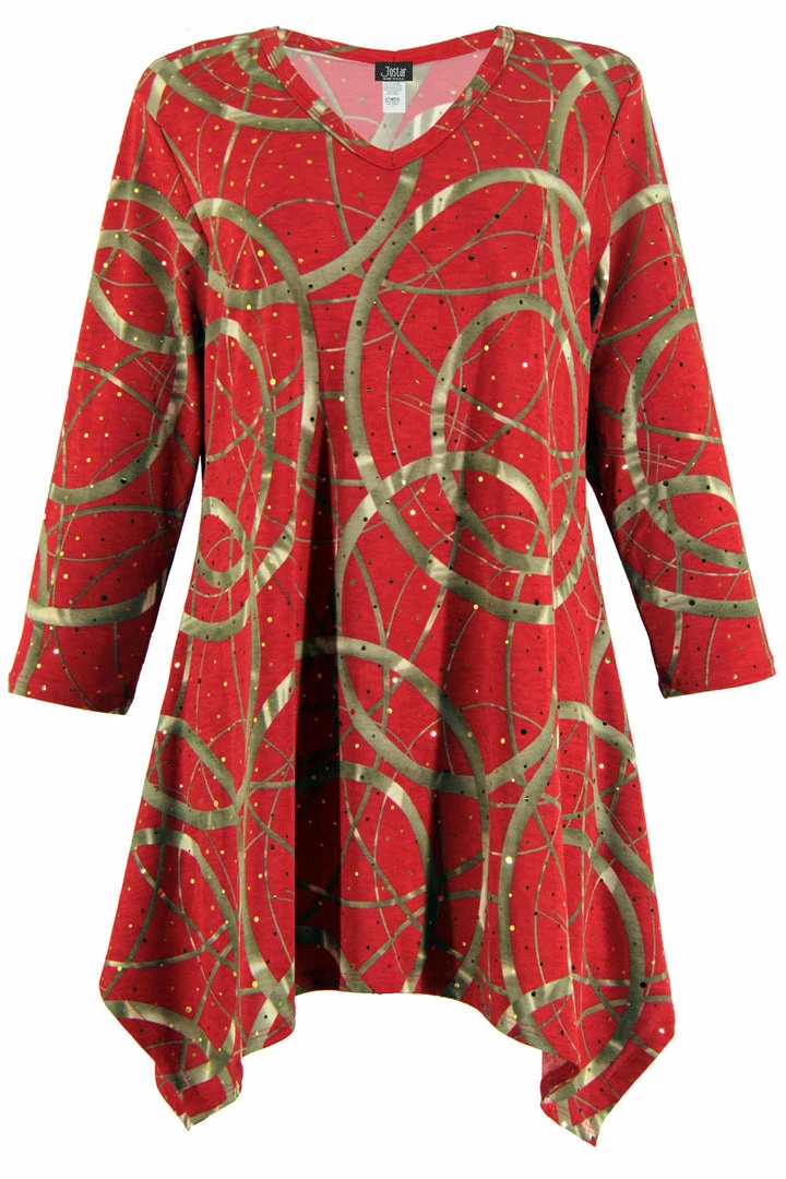 Jostar Glitter V-Neck Binding Top 3/4 Sleeve Print-313GL-QRP1-G008 Tops