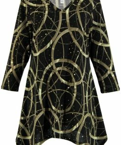 Jostar Plus Size Glitter V-Neck Binding Top 3/4 Sleeve Print Plus, 313GL-QXP-G008