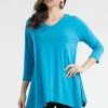 Tops Jostar Women's HIT V-Neck Quarter Sleeve Binding Top-313HT-QRS1